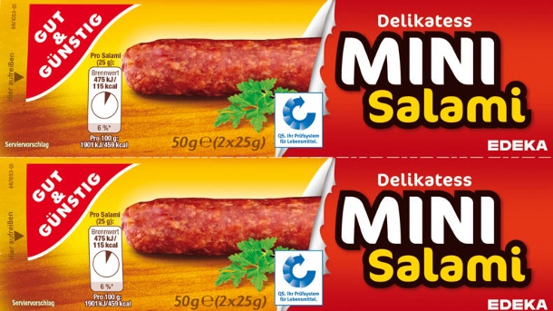 Das Fett in der Salami kann verdorben sein, deshalb ruft EDEKA die Gut & Günstig Mini Salami zurück. (Foto: EDEKA)