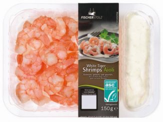 In der Aioli-Creme des Produktes „Fischerstolz White Tiger Shrimps Aioli, 150g“ des Herstellers Heiploeg International B.V. ist Senf enthalten. Da der Senf auf der Zutatenangabe vergessen wurde, muss das Produkt nun zurückgerufen werden. (Foto: Heiploeg International B.V)