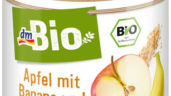 Rückruf wegen falschem Inhalt, der für Allergiker mit Glutenunverträglichkeit gefährlich sein kann: dmBio Apfel mit Banane und Hirse aus der dm-drogerie (Foto: dm-drogerie)