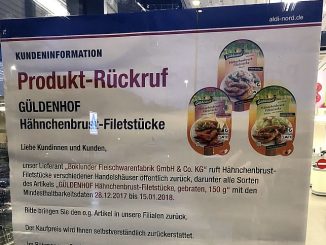 ALDI Nord informiert die Kunden über den Rückruf der Güldenhof Hähnchenbrust-Filetstücke in gewohnt vorbildlicher Weise. (Foto: Markus Burgdorf)