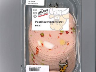Rückruf wegen nicht deklarierter Pistazien: Paprika Schinkenwurst von Peter Braun. (Foto: Hersteller)